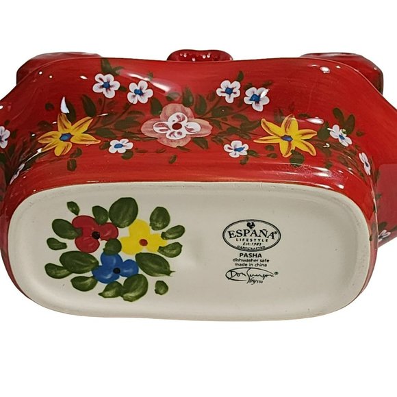 Handcrafted Ceramic Red Salt And Pepper Shakers With Caddy - Picture 4 of 16